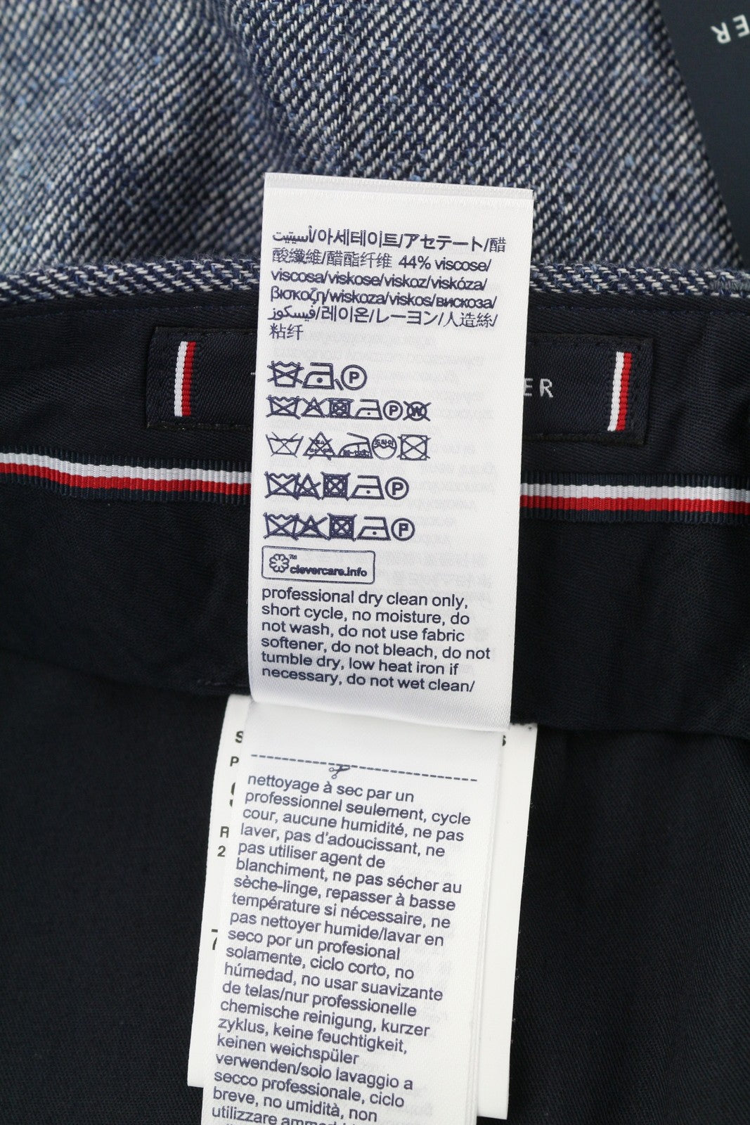 TOMMY HILFIGER Men Trousers W31 Blue Melange Line Wool Silk Blend Slim Fit Zip