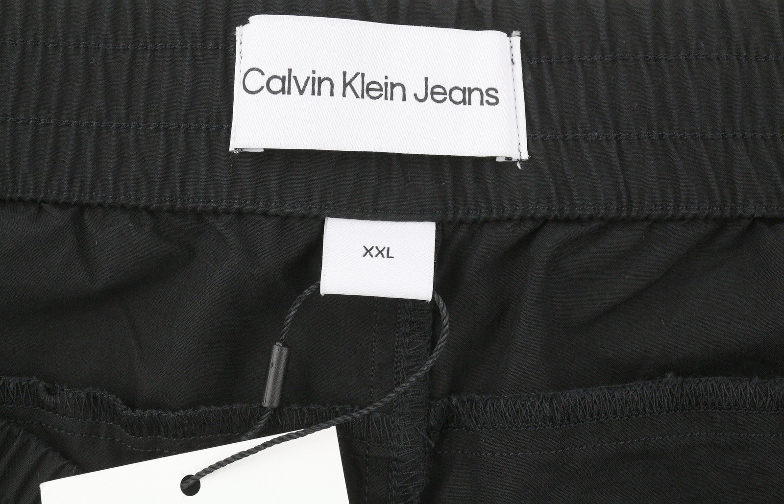 CALVIN KLEIN Utility Cotton Pop Men Trousers 2XL Black Cargo Elastic Waist Logo