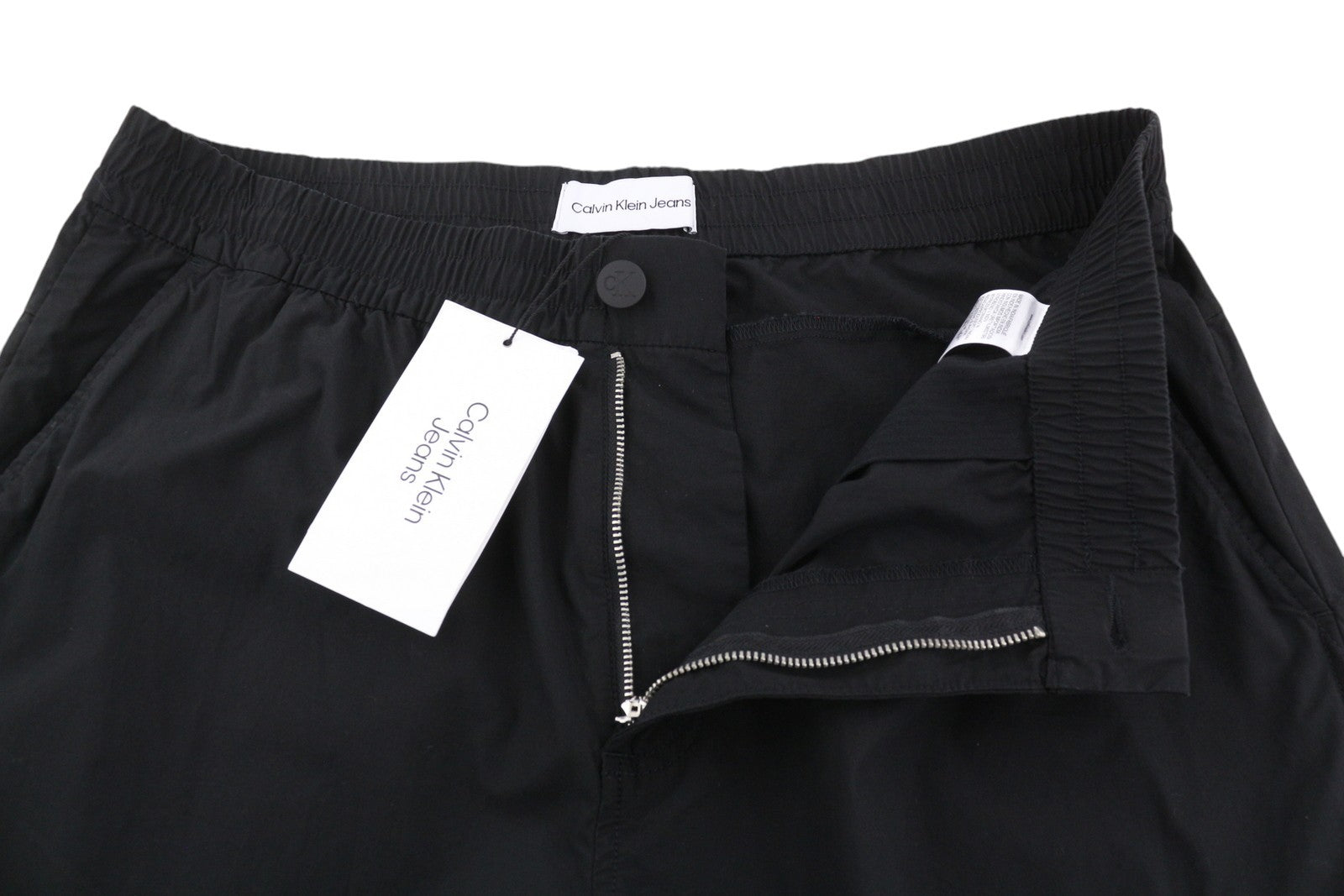 CALVIN KLEIN Utility Cotton Pop Men Trousers 2XL Black Cargo Elastic Waist Logo