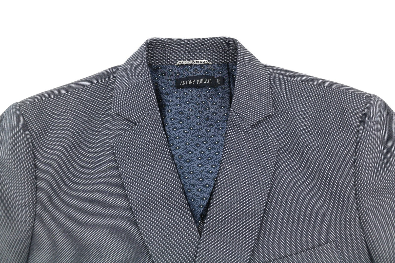 ANTONY MORATO Men Blazer XS Blue Double-Breasted Notch Lapel Slim Fit Patterned