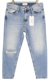 CALVIN KLEIN Regular Taper Men Jeans W33/L32 Blue Faded Ripped Distress Denim