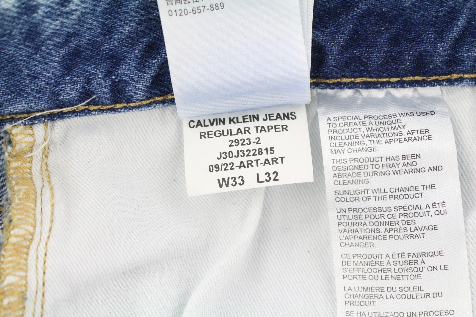 CALVIN KLEIN Regular Taper Men Jeans W33/L32 Blue Faded Ripped Distress Denim