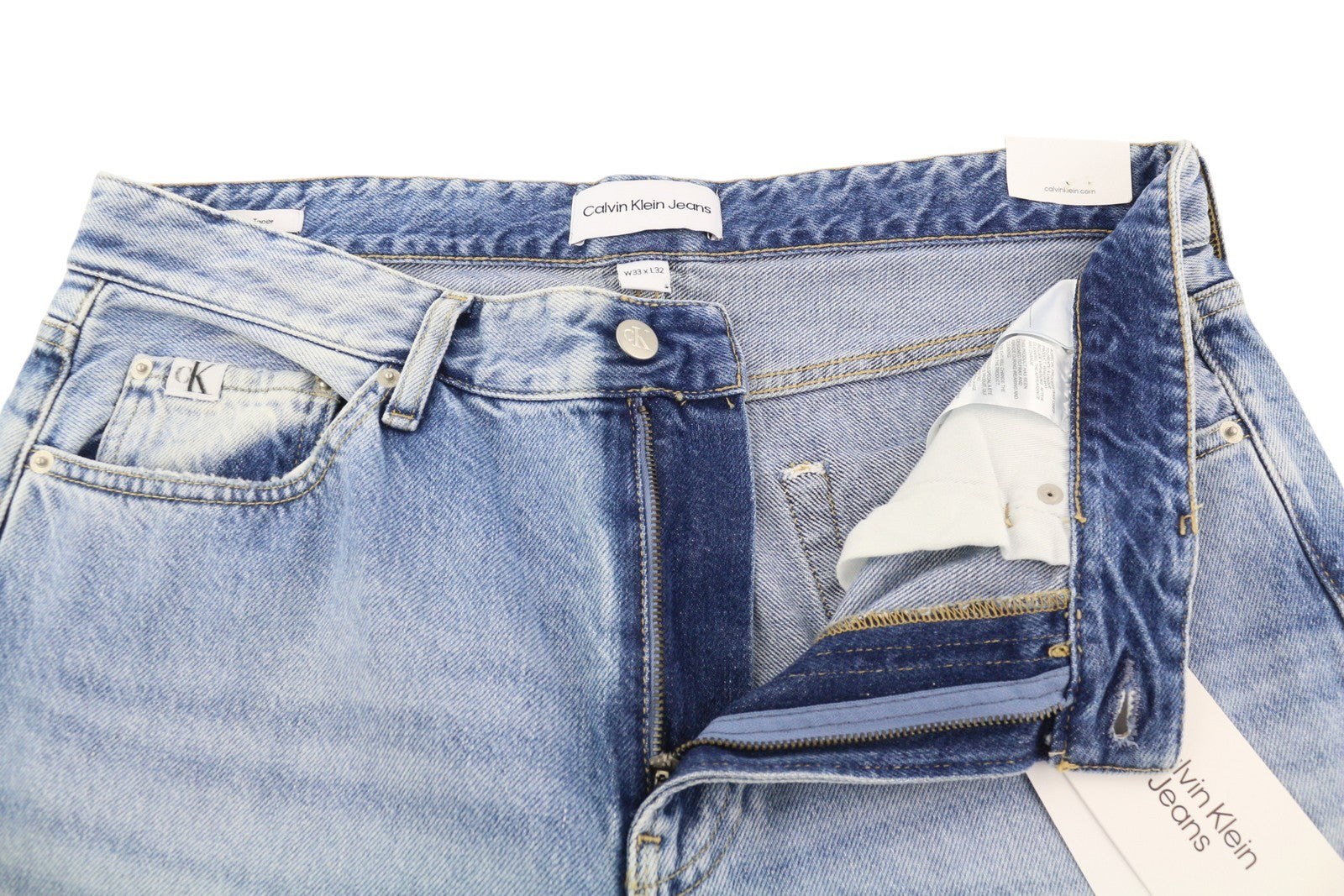 CALVIN KLEIN Regular Taper Men Jeans W33/L32 Blue Faded Ripped Distress Denim