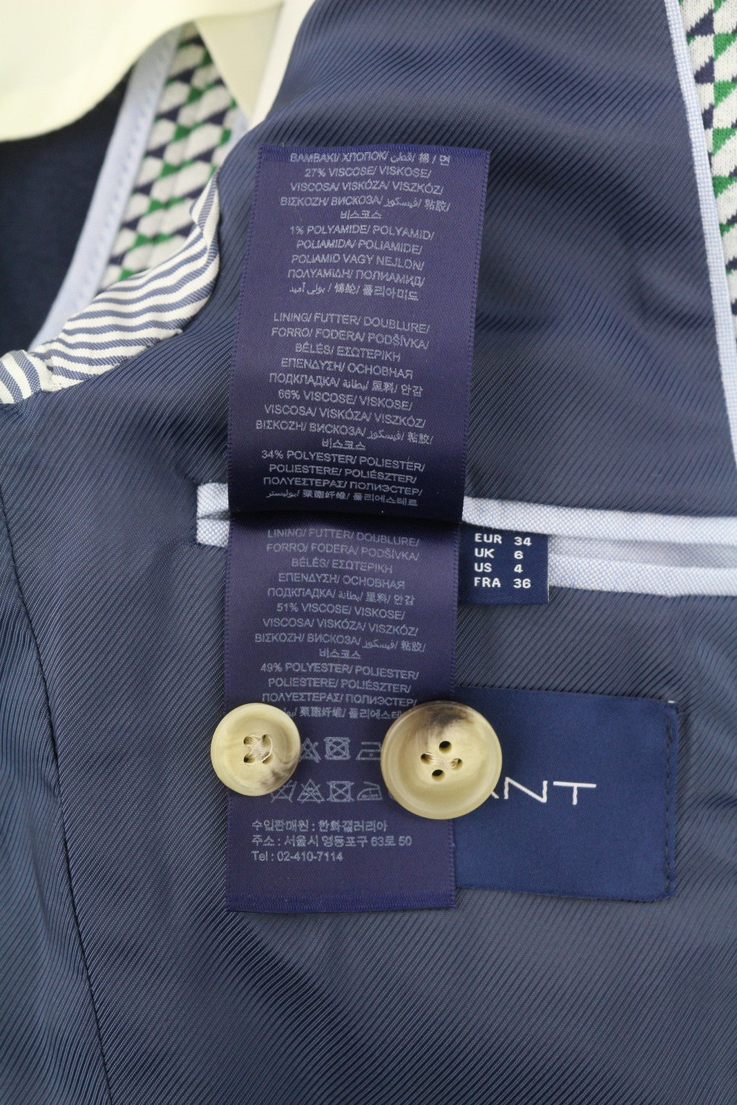 GANT Geo Jersey Women Blazer EU34 Patterned Single-Breasted Notch Lapel Button