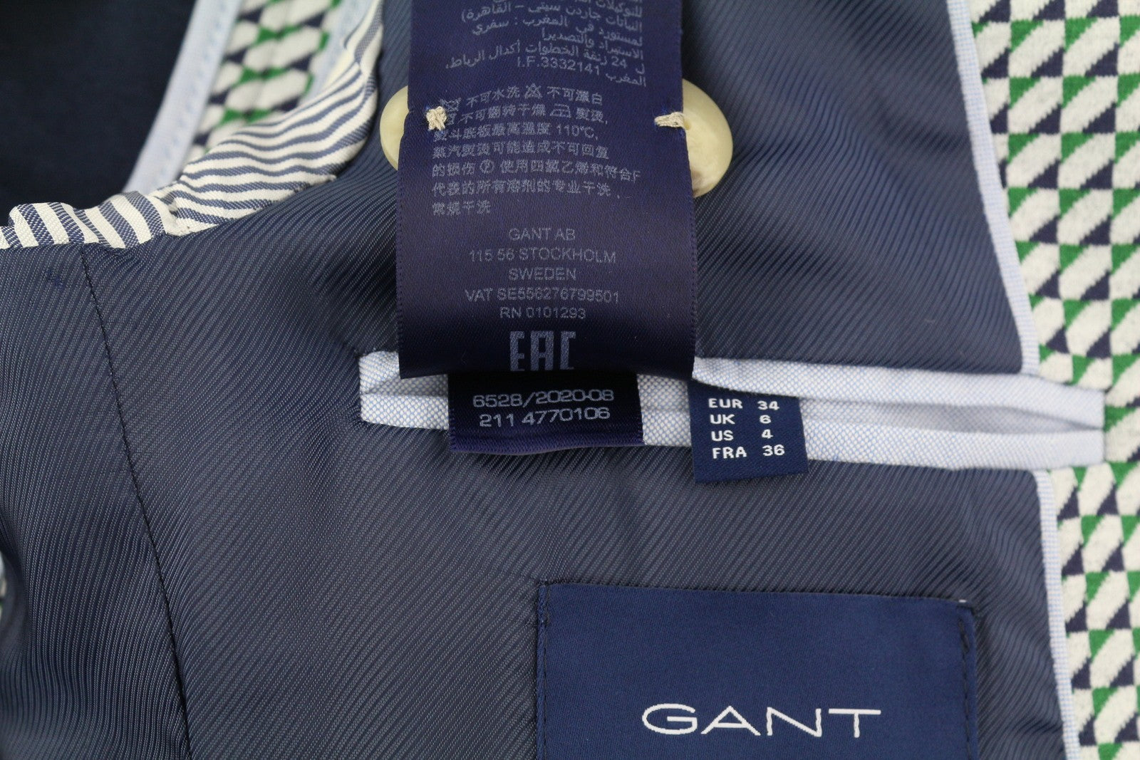 GANT Geo Jersey Women Blazer EU34 Patterned Single-Breasted Notch Lapel Button