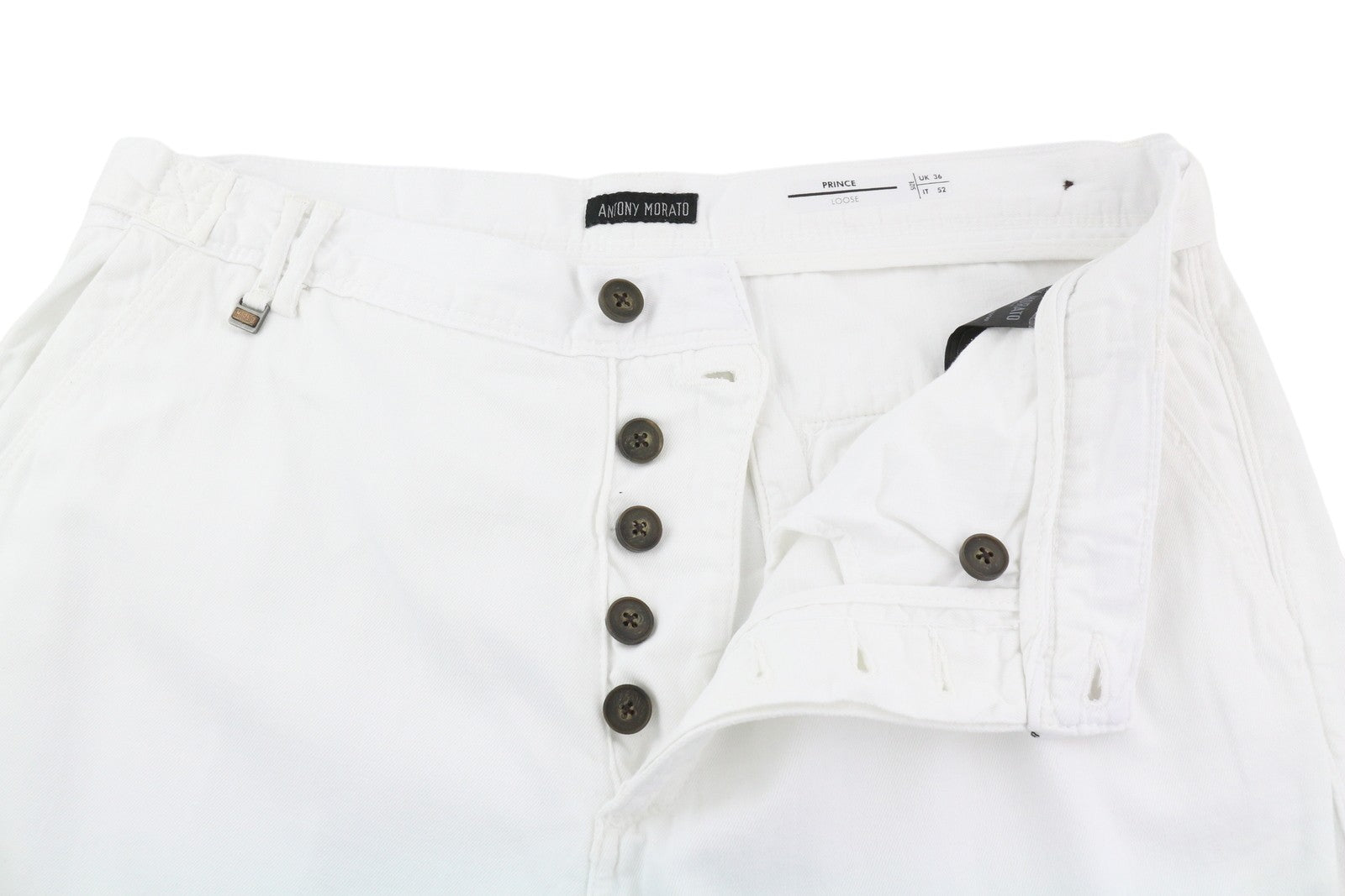 ANTONY MORATO Prince Men Trousers W36 White Linen Blend Loose Fit Button-Fly