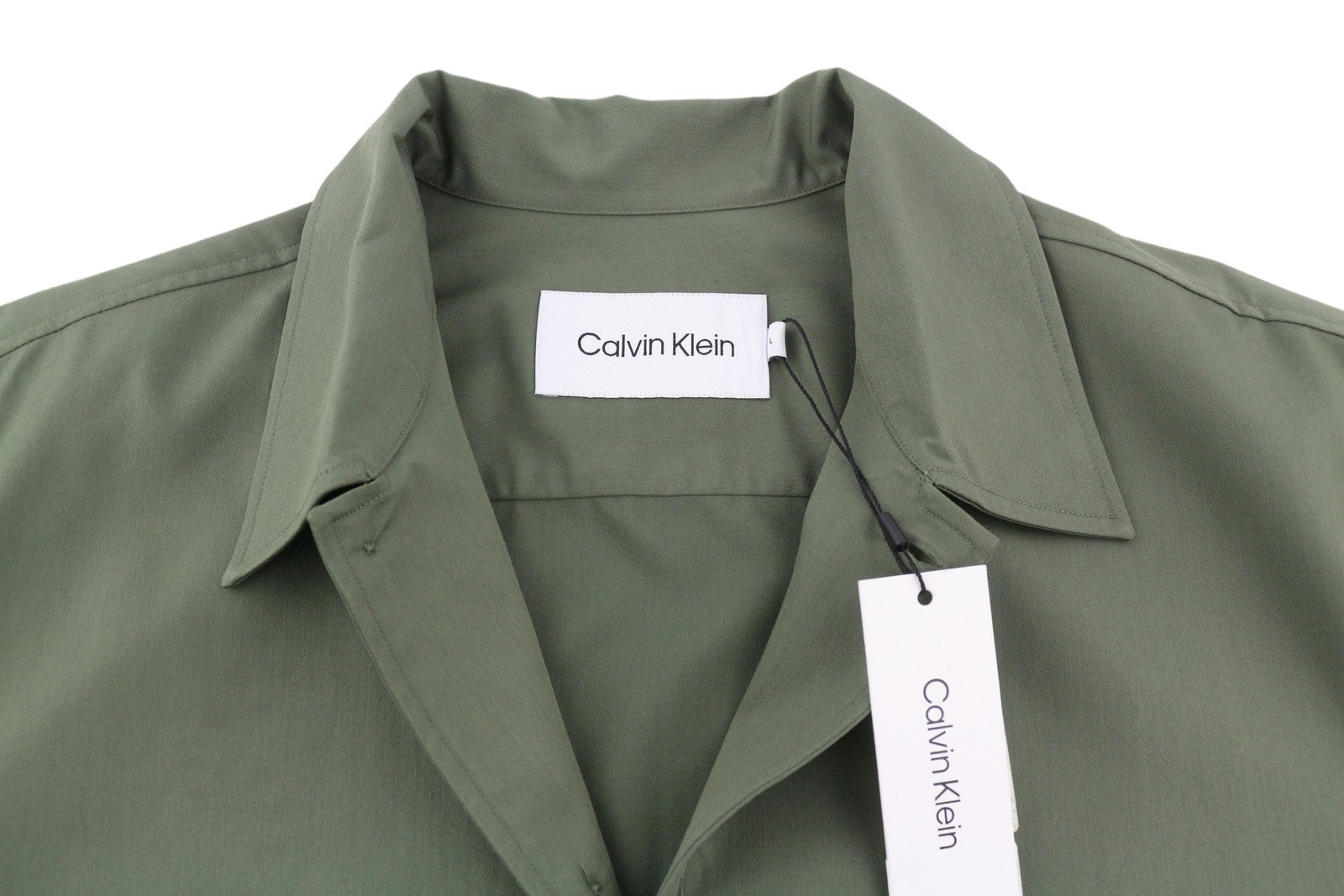 CALVIN KLEIN Minimal Twill Men Shirt L Green Spread Neck Patch Pocket Overshirt
