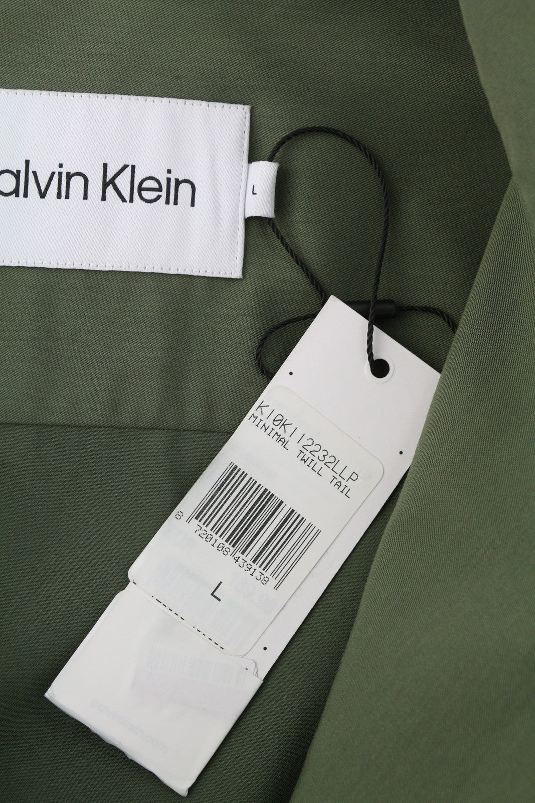 CALVIN KLEIN Minimal Twill Men Shirt L Green Spread Neck Patch Pocket Overshirt
