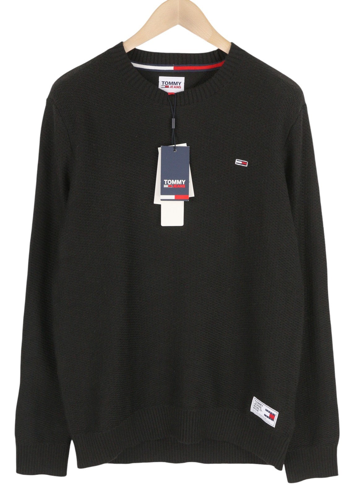 TOMMY HILFIGER Req Structured Men Jumper M Black Waffle-Knit Crew Neck Pullover