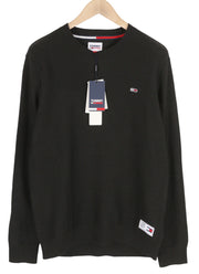 TOMMY HILFIGER Req Structured Men Jumper M Black Waffle-Knit Crew Neck Pullover
