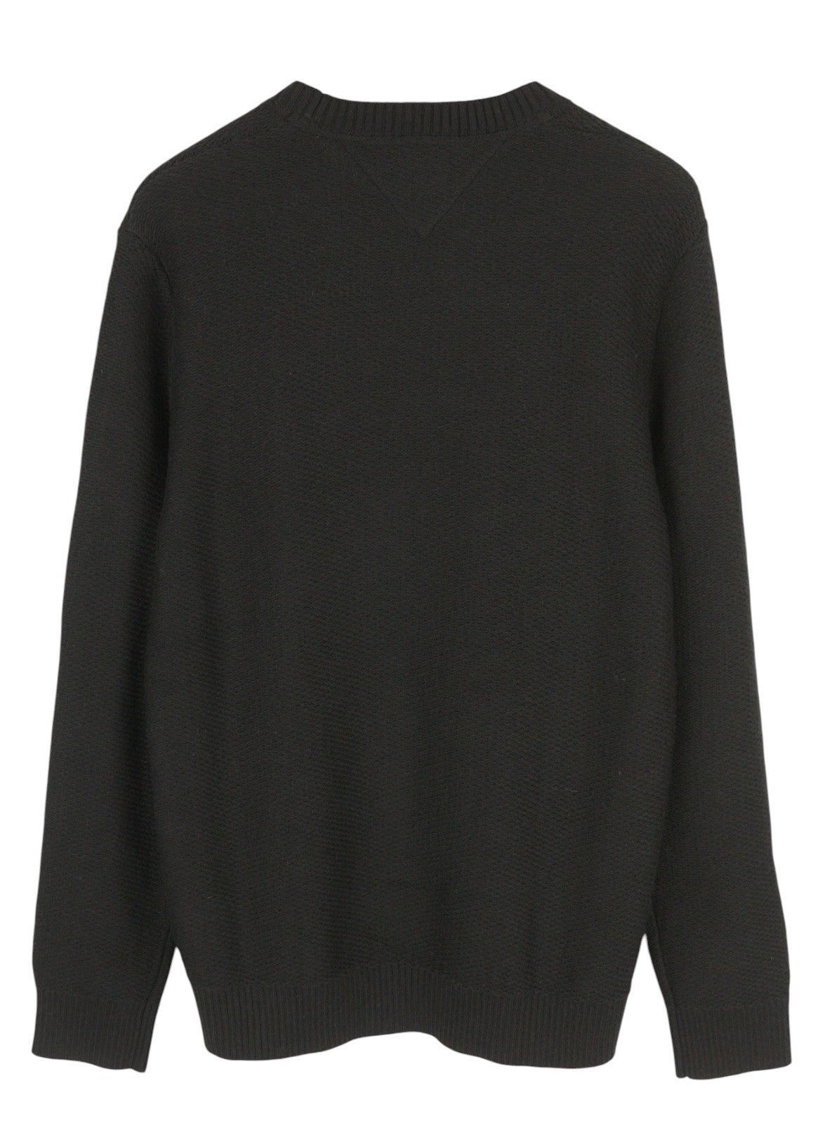 TOMMY HILFIGER Req Structured Men Jumper M Black Waffle-Knit Crew Neck Pullover