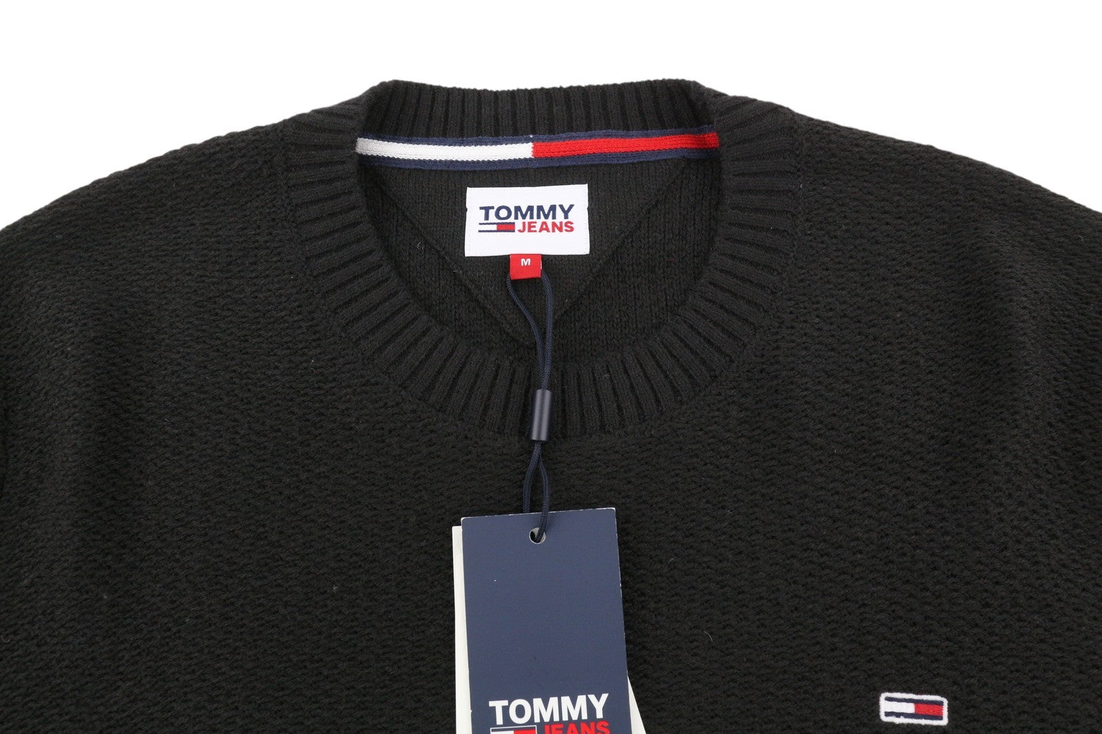 TOMMY HILFIGER Req Structured Men Jumper M Black Waffle-Knit Crew Neck Pullover