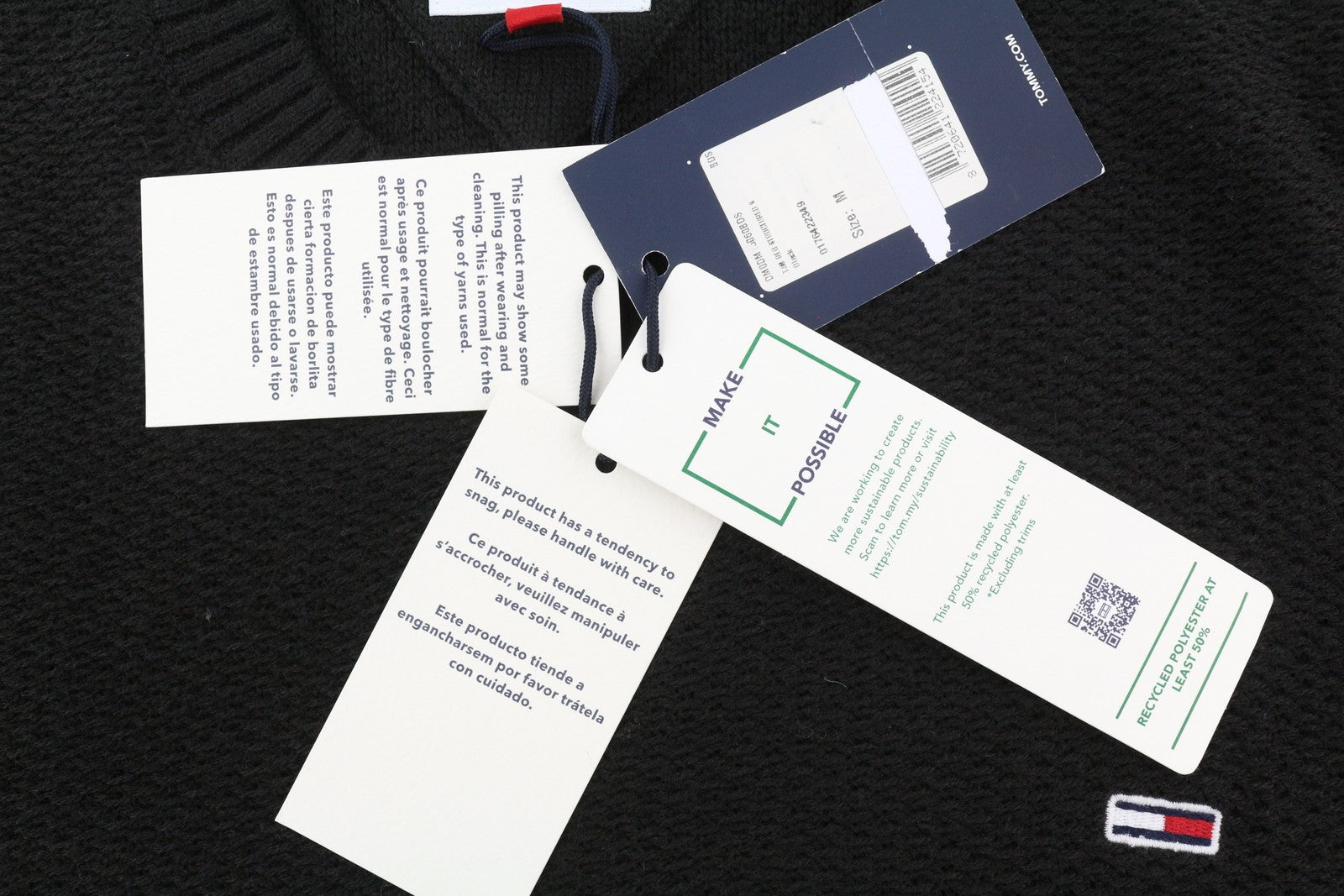 TOMMY HILFIGER Req Structured Men Jumper M Black Waffle-Knit Crew Neck Pullover