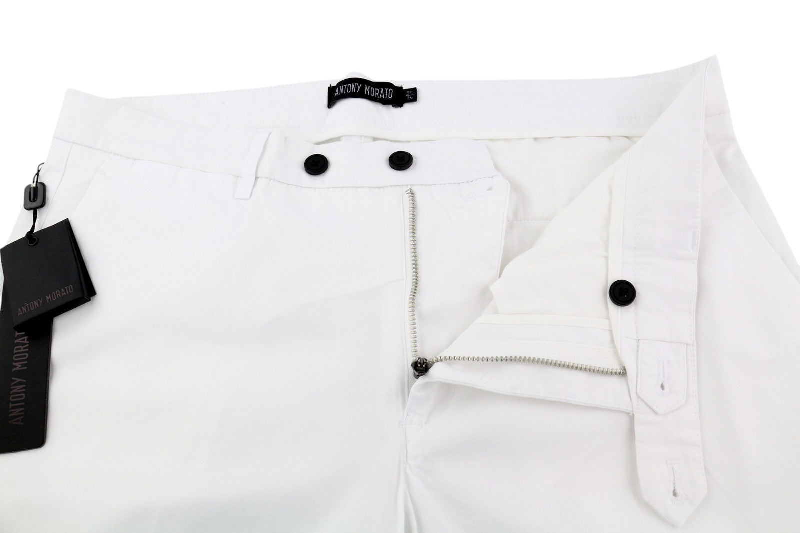 ANTONY MORATO Men Trousers W36 White Chino Slim Fit Flat Front Zipper Casual