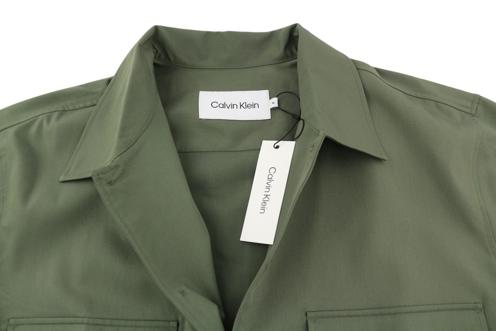 CALVIN KLEIN Minimal Twill Men Shirt XL Green Spread Patch Pocket Overshirt