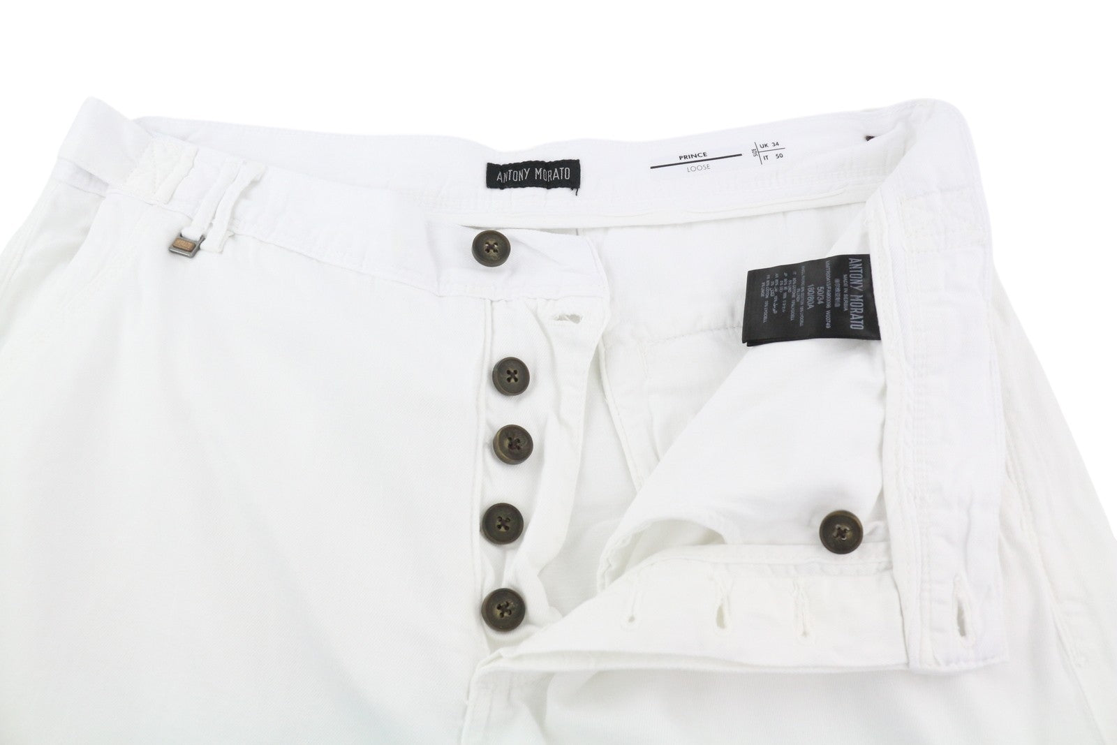 ANTONY MORATO Prince Men Trousers W34 White Linen Blend Loose Fit Button Fly