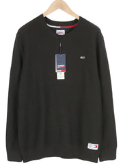 TOMMY HILFIGER Req Structured Men Jumper XL Black Waffle-Knit Crew Neck Pullover