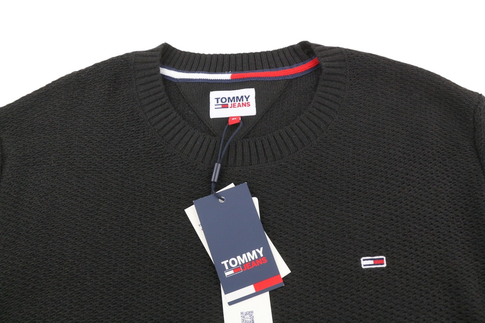 TOMMY HILFIGER Req Structured Men Jumper XL Black Waffle-Knit Crew Neck Pullover