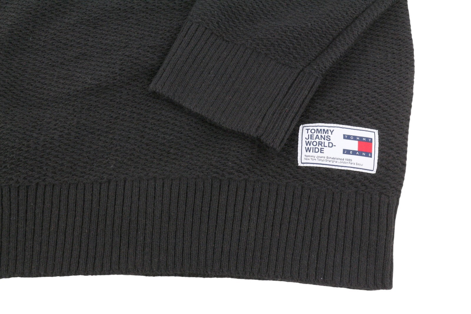 TOMMY HILFIGER Req Structured Men Jumper XL Black Waffle-Knit Crew Neck Pullover
