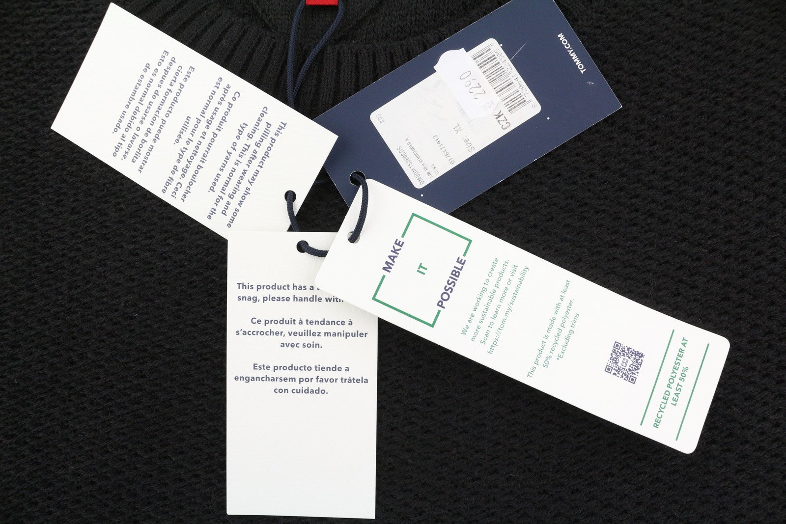 TOMMY HILFIGER Req Structured Men Jumper XL Black Waffle-Knit Crew Neck Pullover