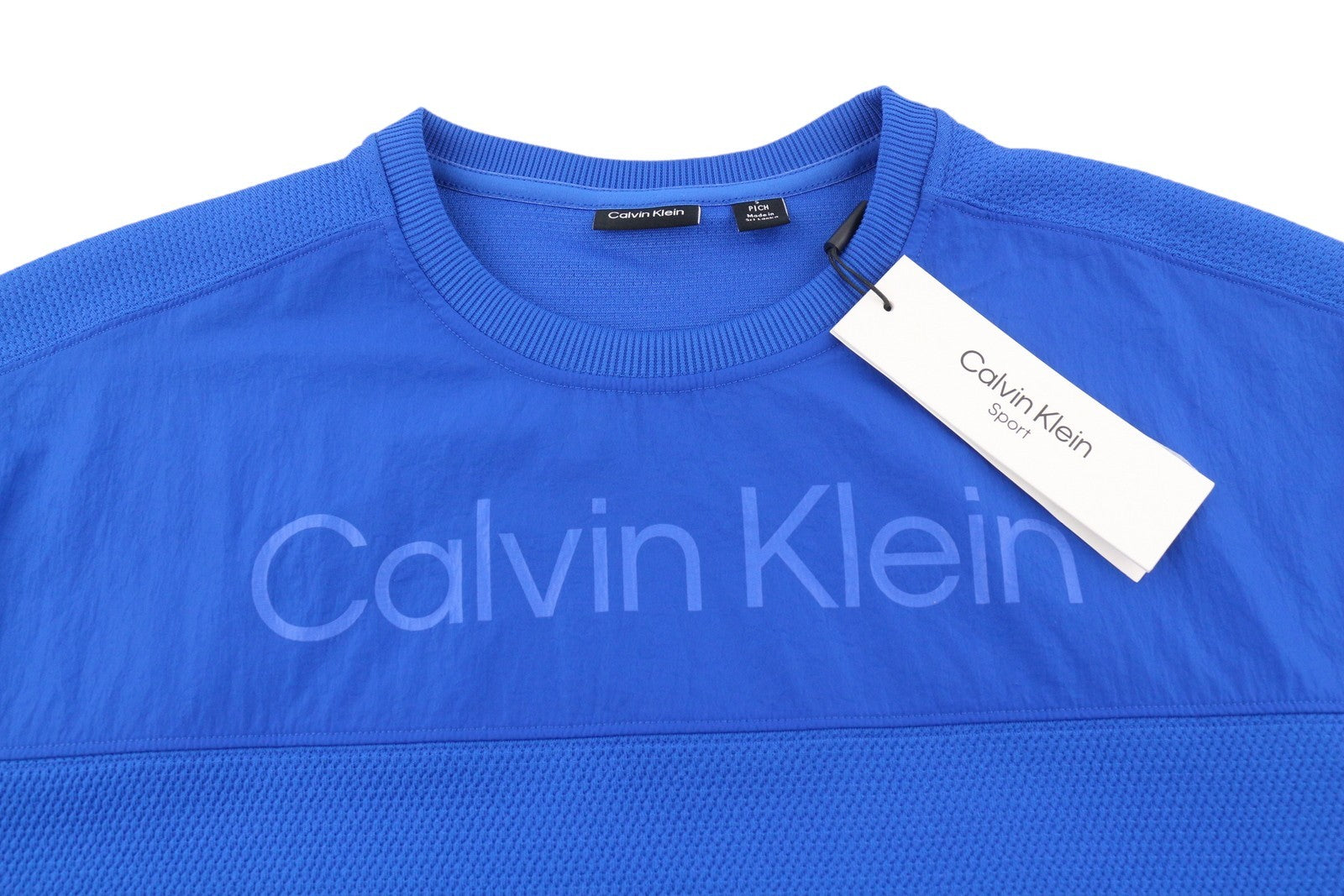CALVIN KLEIN Men Sweatshirt S Blue Sport Crew Neck Front Logo Pullover RRP€109