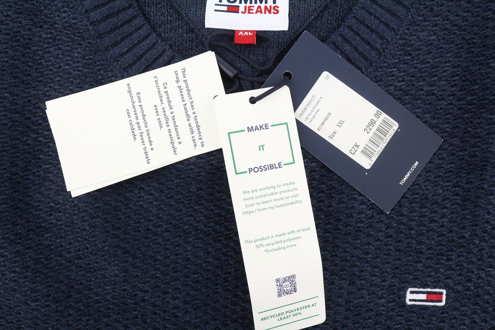 TOMMY HILFIGER Req Structured Men Jumper 2XL Blue Waffle-Knit Crew Neck Pullover