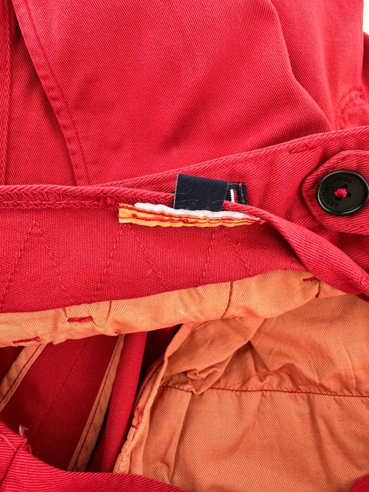 TOMMY HILFIGER Twill Stretch Men Trousers W32 Red Pleated Slim Fit Zip Casual