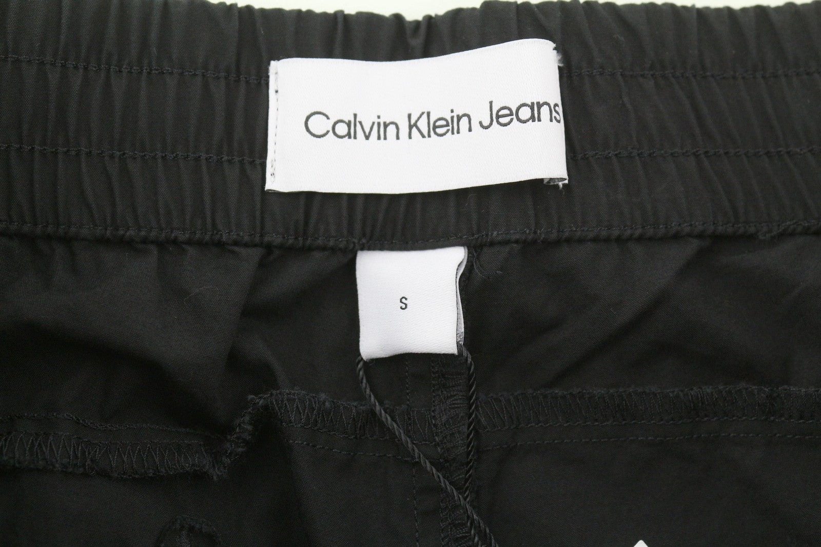 CALVIN KLEIN Utility Cotton Pop Men Trousers S Black Cargo Elastic Waist Logo