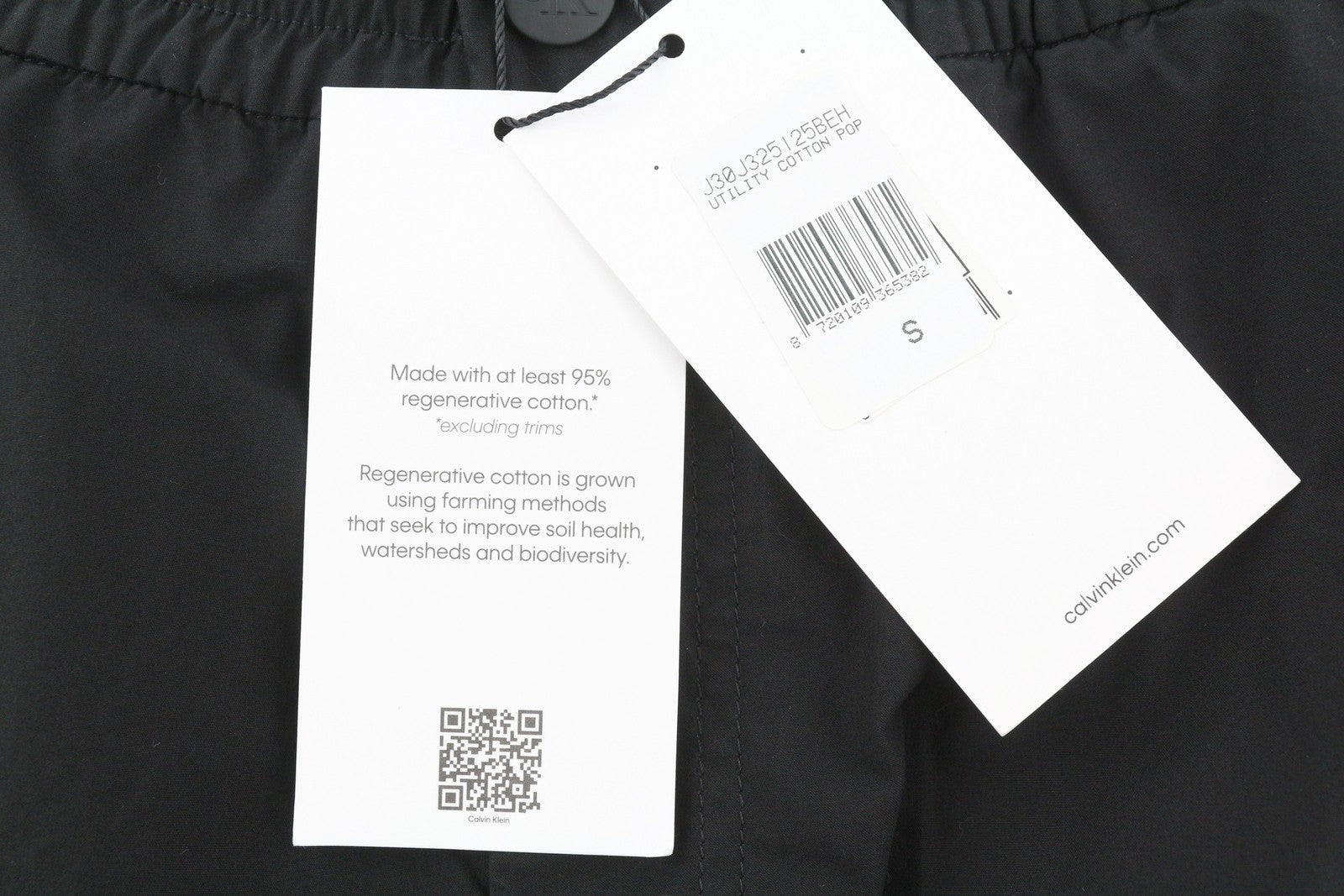 CALVIN KLEIN Utility Cotton Pop Men Trousers S Black Cargo Elastic Waist Logo