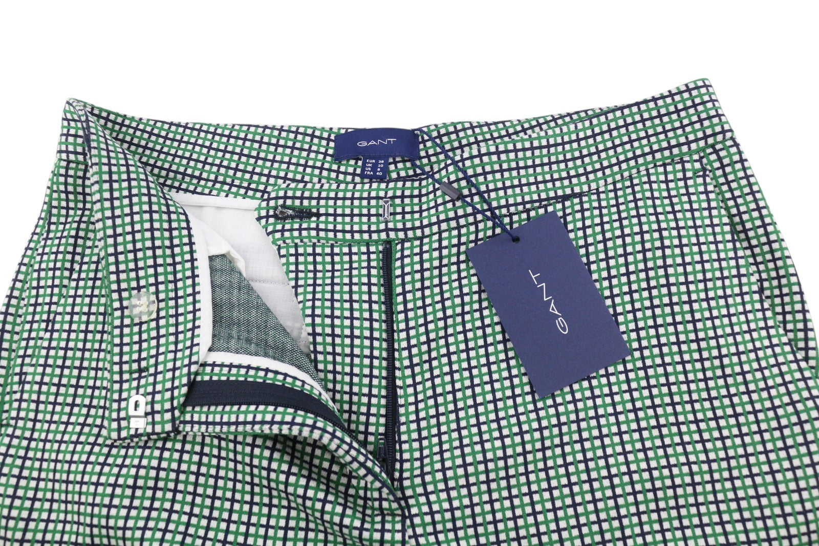 GANT Preppy Check Cigarette Women Trousers EU38 Green Slim Fit Cropped Legs