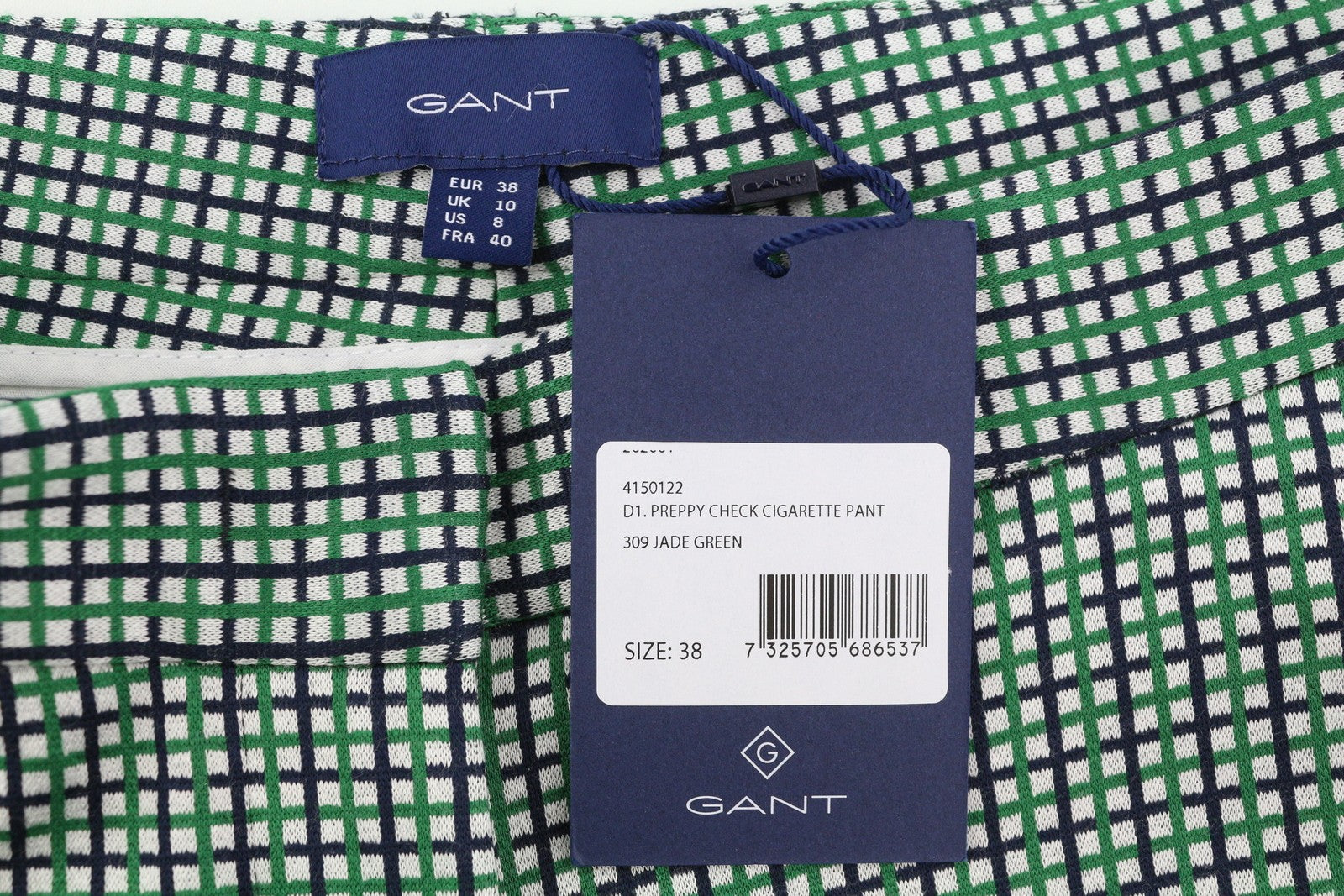 GANT Preppy Check Cigarette Women Trousers EU38 Green Slim Fit Cropped Legs