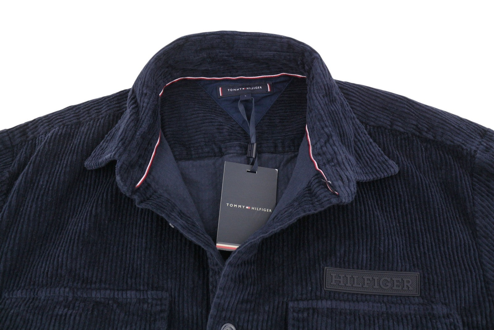TOMMY HILFIGER Corduroy Solid Overshirt Men Jacket L Dark Blue Button-Up RRP€158