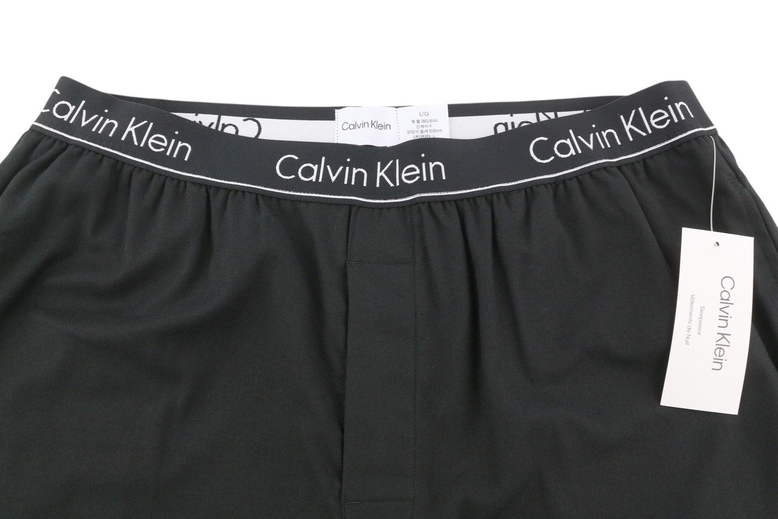 CALVIN KLEIN Men Trousers L Black Elastic Waist Tricot Stretch Logo Sleepwear