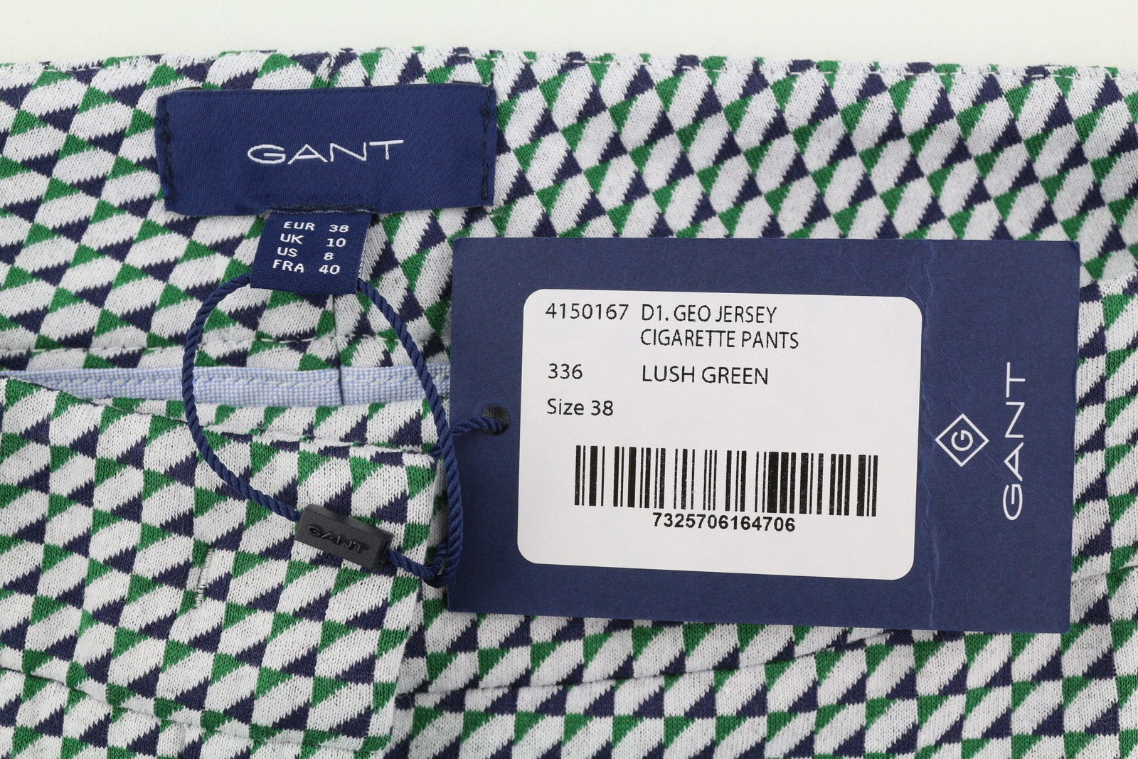 GANT Geo Jersey Cigarette Women Trousers EU38 Light Green Patterned Slim Fit