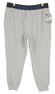 CALVIN KLEIN Men Trousers XL Grey Melange Tricot Stretch Logo Jogger Sleepwear