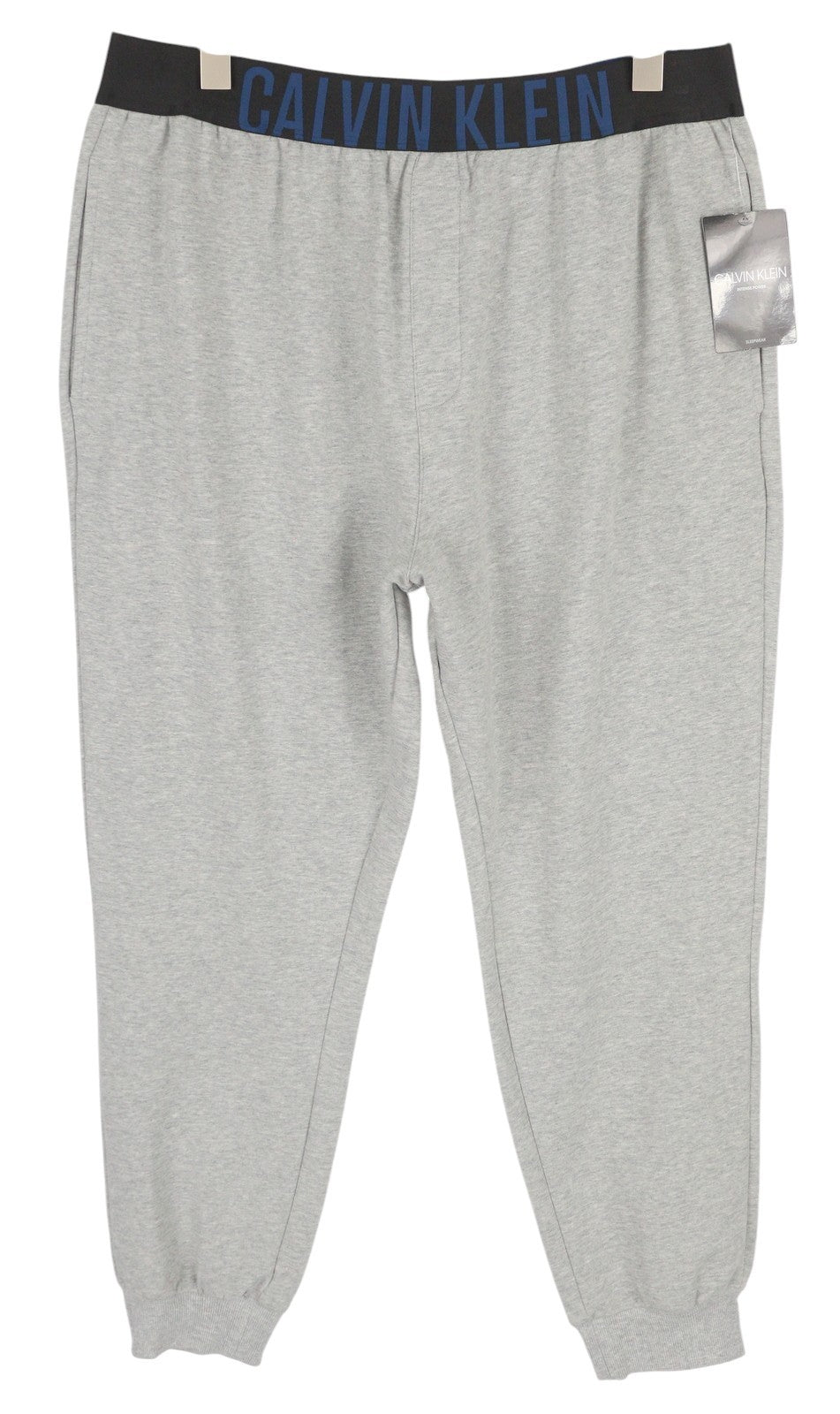 CALVIN KLEIN Men Trousers XL Grey Melange Tricot Stretch Logo Jogger Sleepwear