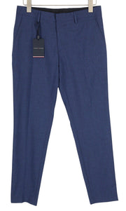 TOMMY HILFIGER Micro Structure Men Trousers W31 Blue THFlex Wool Blend Slim Fit