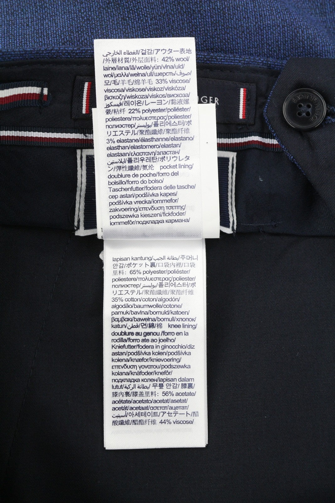 TOMMY HILFIGER Micro Structure Men Trousers W31 Blue THFlex Wool Blend Slim Fit