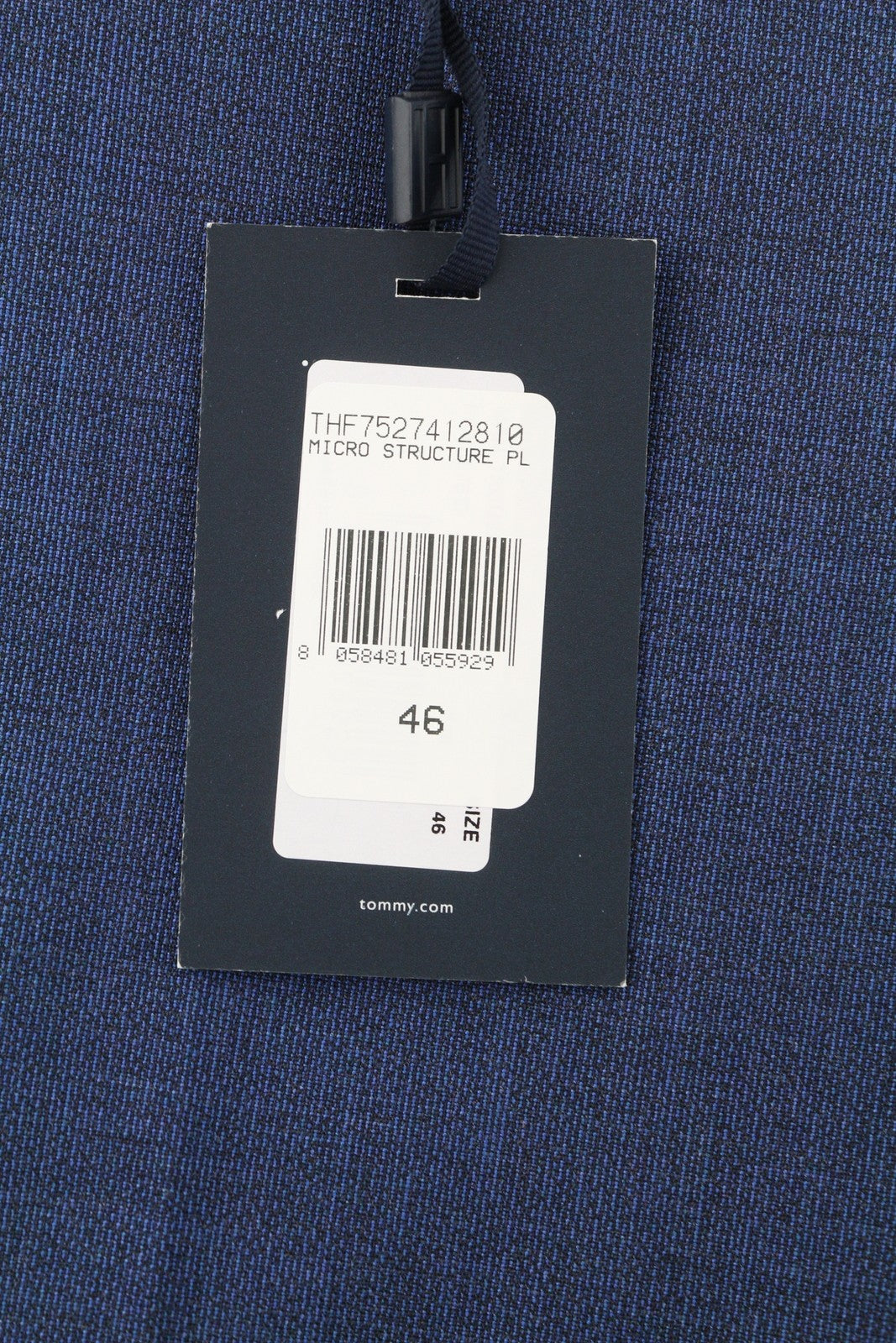 TOMMY HILFIGER Micro Structure Men Trousers W31 Blue THFlex Wool Blend Slim Fit