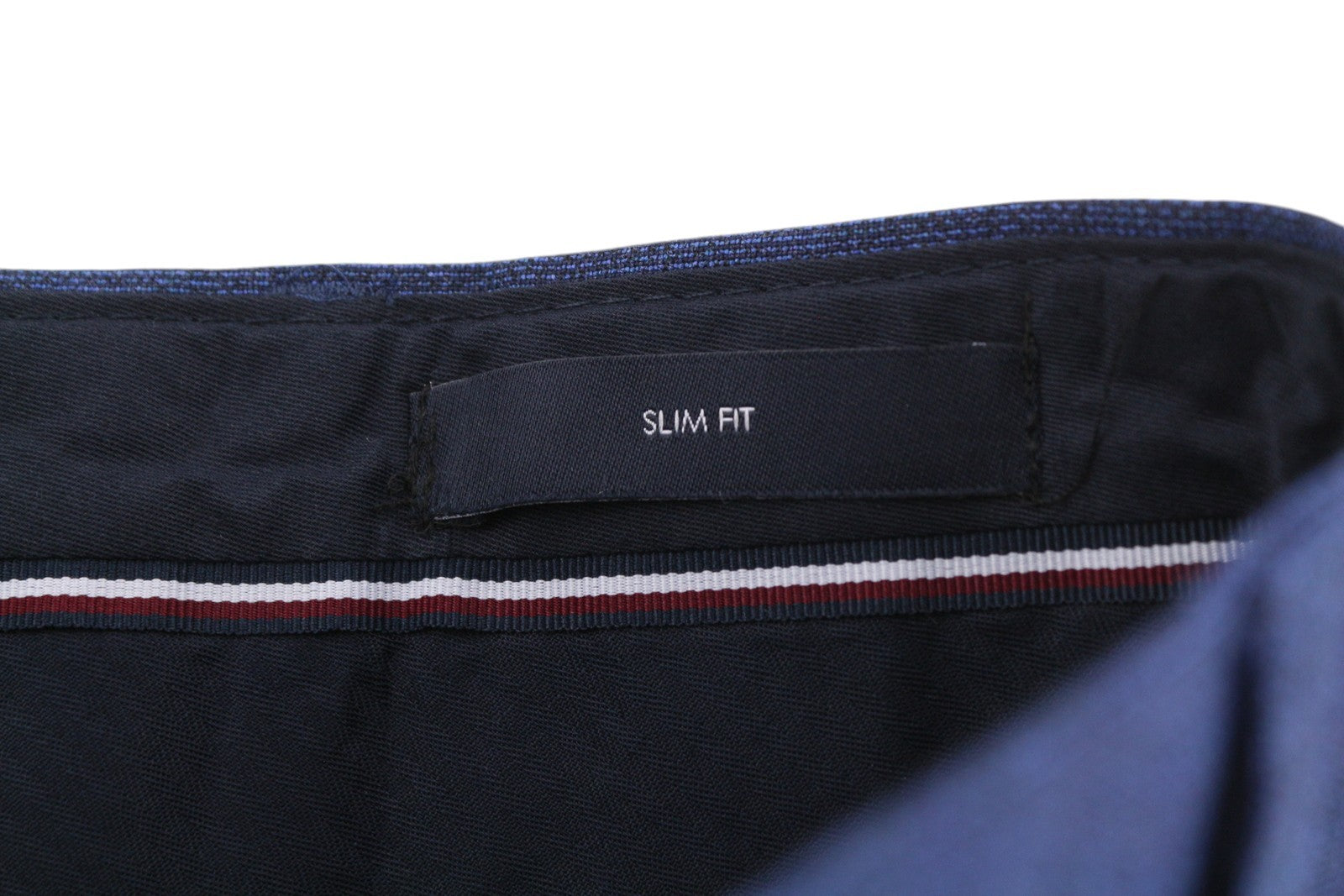 TOMMY HILFIGER Micro Structure Men Trousers W31 Blue THFlex Wool Blend Slim Fit