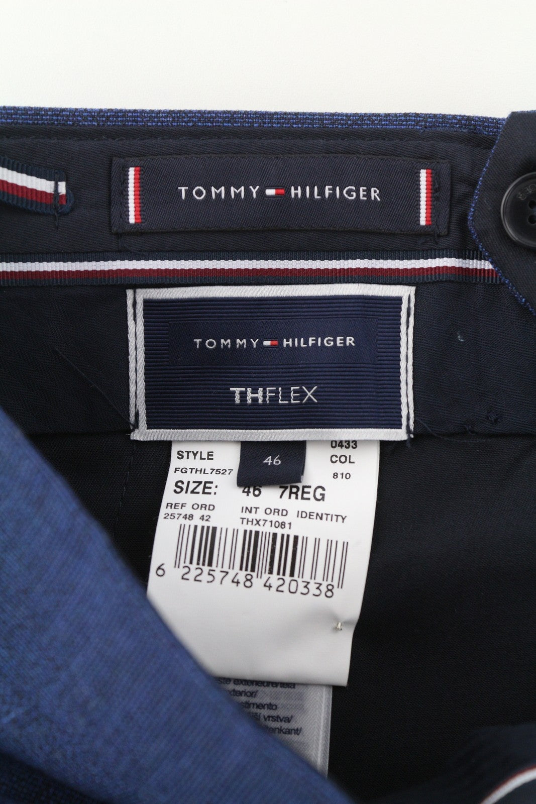 TOMMY HILFIGER Micro Structure Men Trousers W31 Blue THFlex Wool Blend Slim Fit