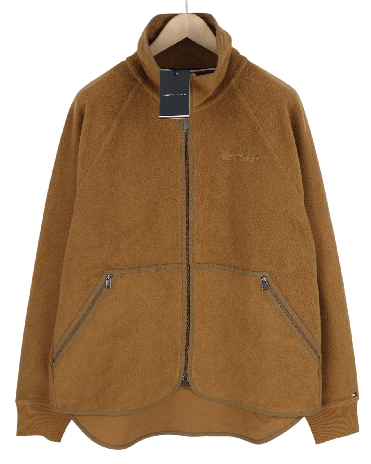 TOMMY HILFIGER Archive Fit Men Sweatshirt M Brown Fleece Full Zip High Neck