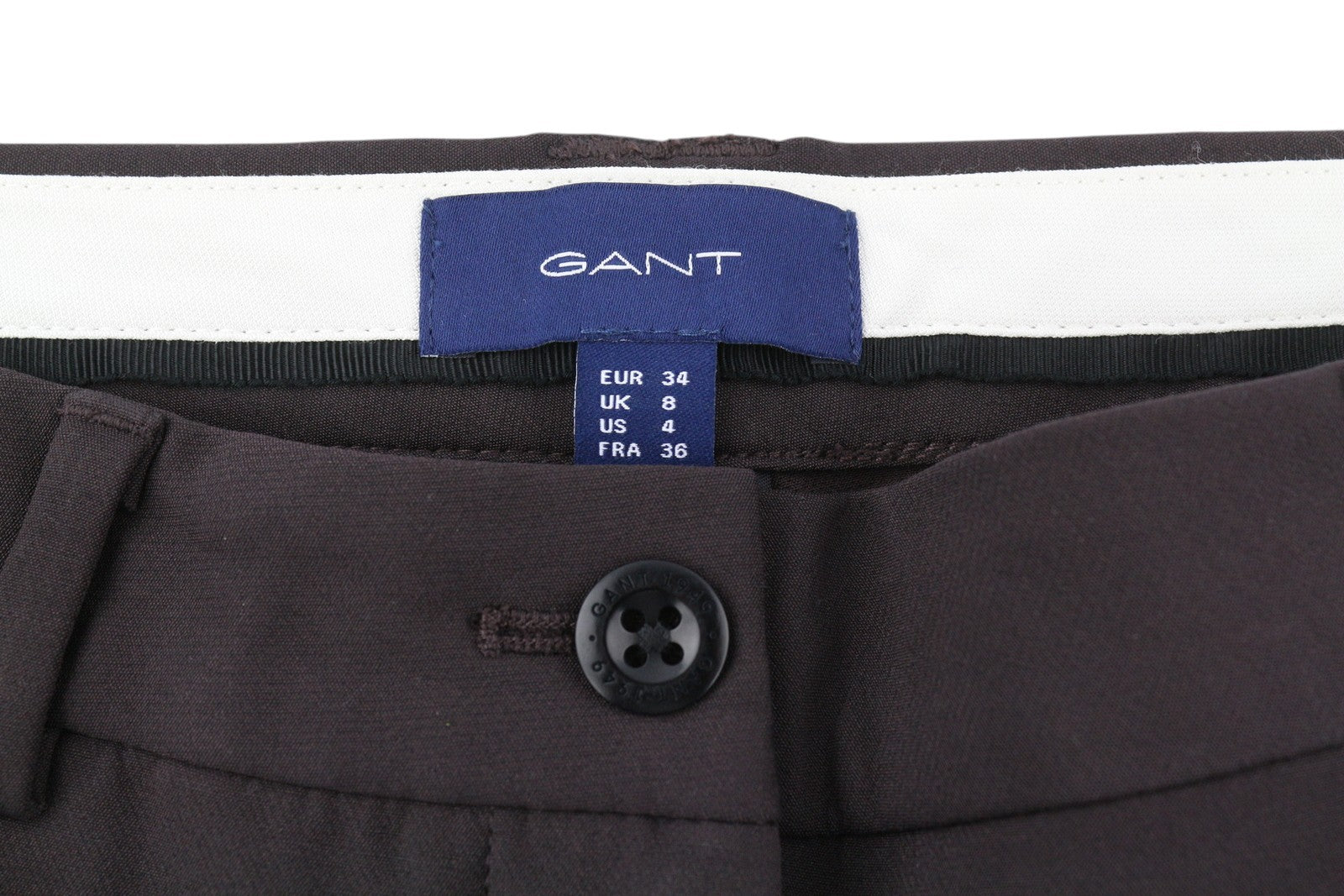 GANT Stretched Tapered Women Trousers EU34 Black Coffee Zip Fly Ankle Classic