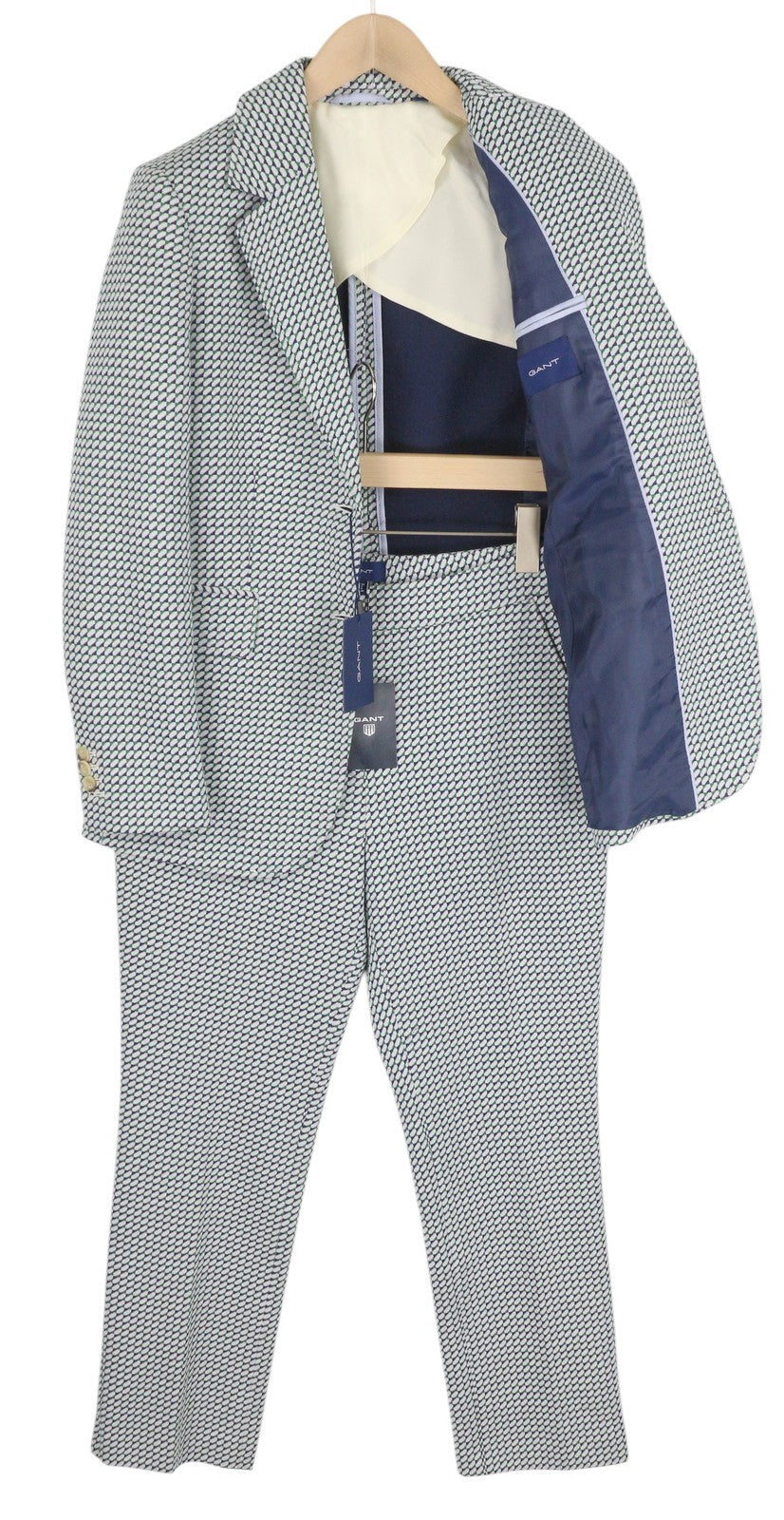 GANT Geo Jersey Women Suit EU36 Grey Patterned Single-Breasted Notch Lapel 2in1