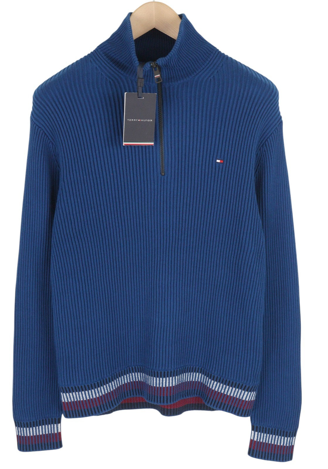 TOMMY HILFIGER Shadow Gs Rib Zip Men Jumper S Blue Knitted High Neck Pullover