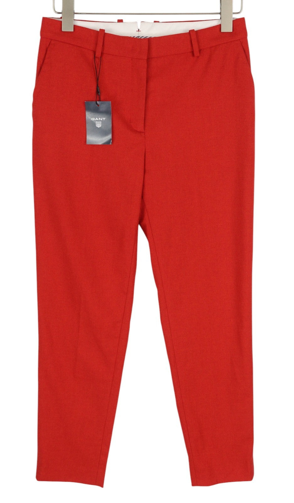 GANT Wool Classic Women Trousers EU36 Red Cropped Ankle Length Tapered Zip Fly
