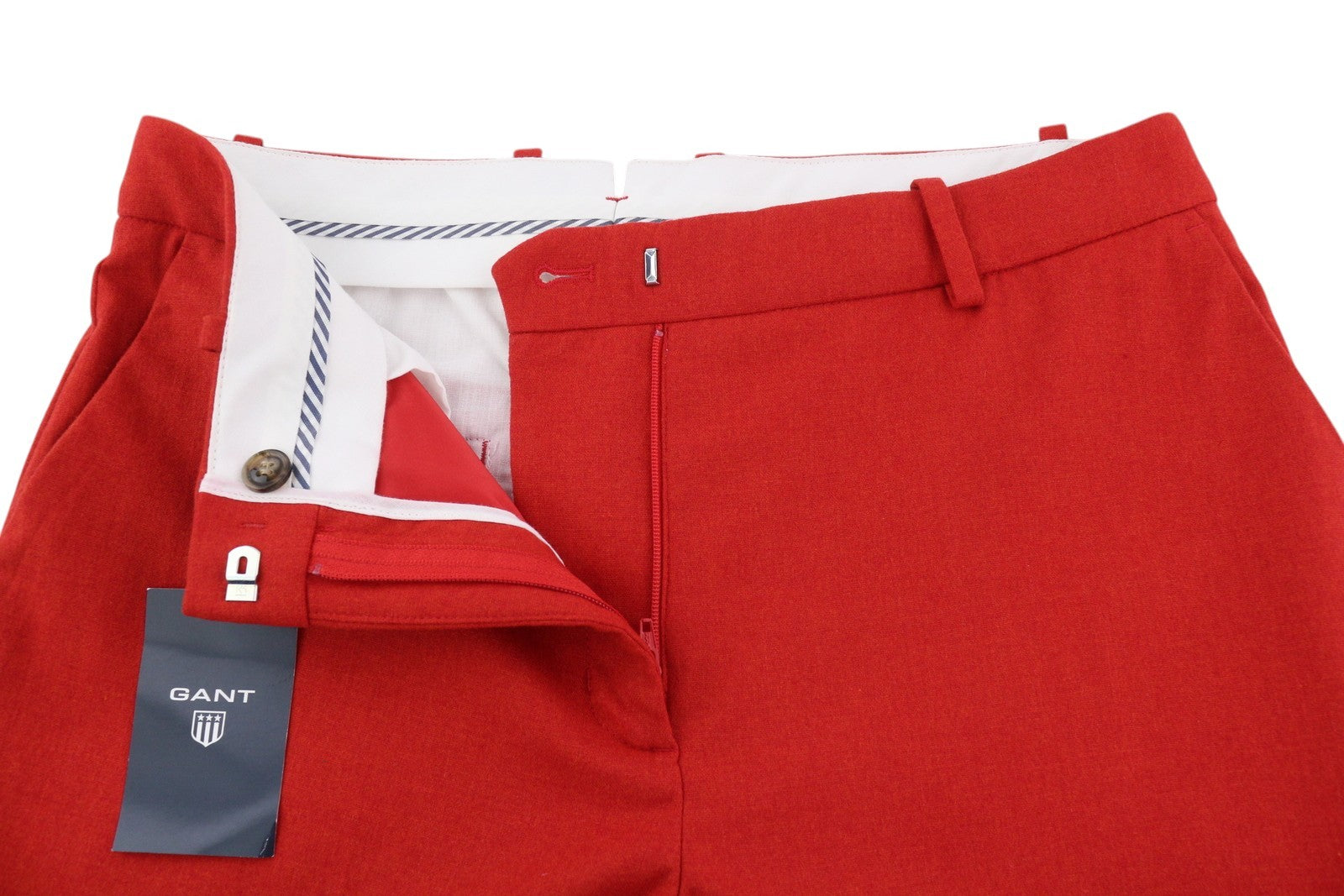 GANT Wool Classic Women Trousers EU36 Red Cropped Ankle Length Tapered Zip Fly