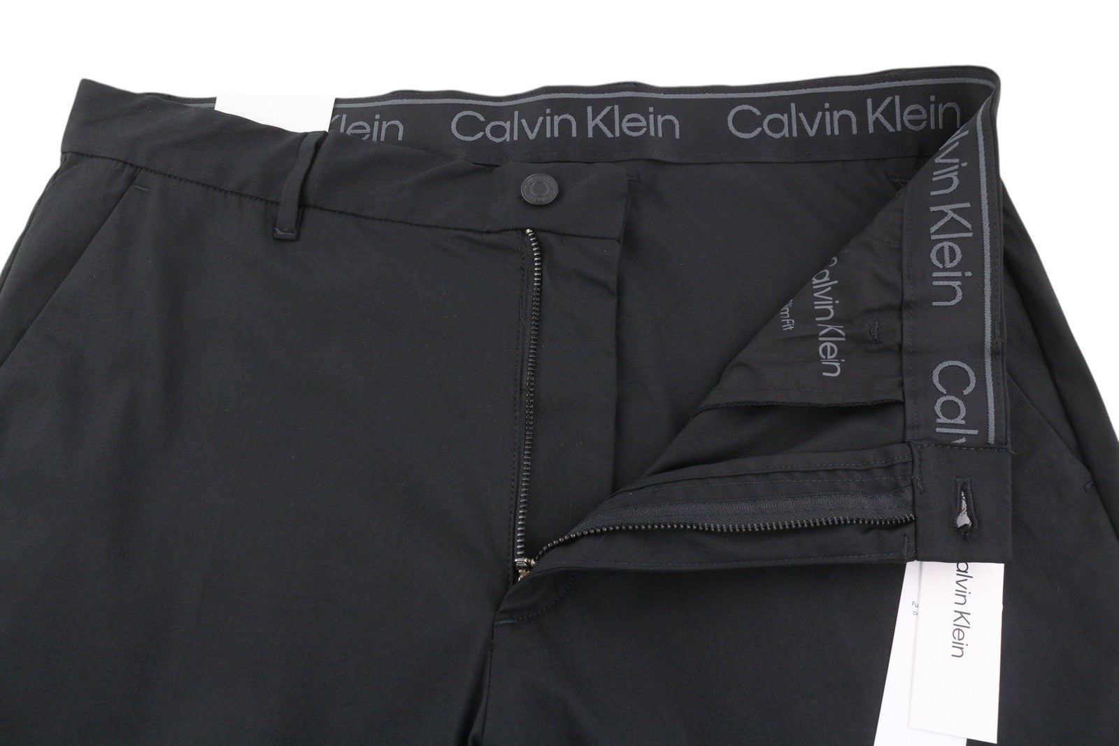 CALVIN KLEIN Tech Cotton Stretch Slim Men Trousers M Black Slim Fit Zip Casual