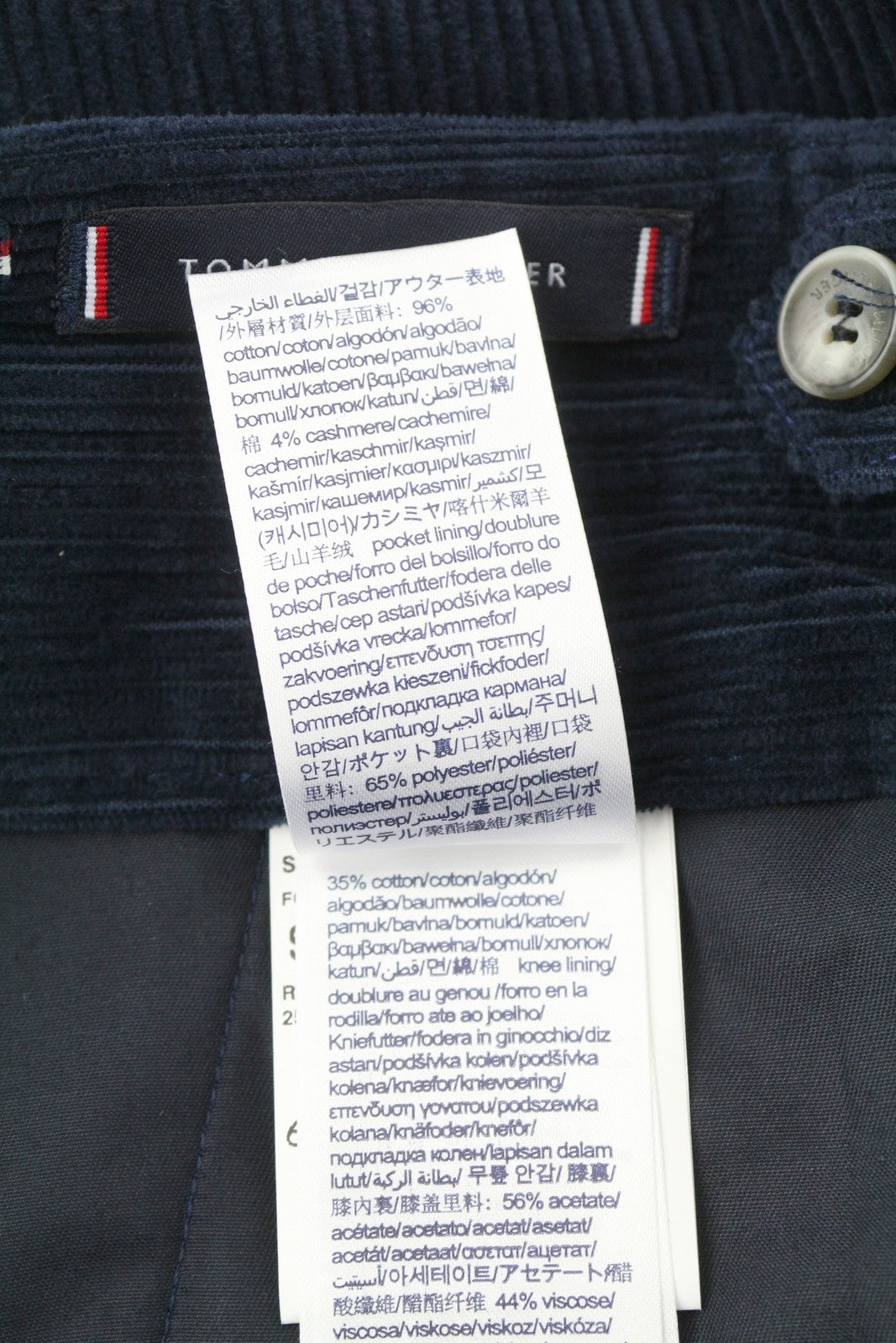 TOMMY HILFIGER Rock Velvet Cashmere Men Trousers W36 Blue Corduroy Slim Fit