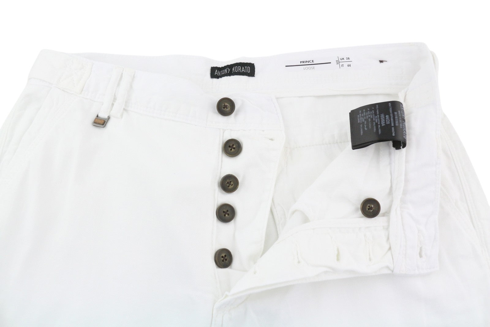 ANTONY MORATO Prince Men Trousers W28 White Linen Blend Loose Fit Button-Fly